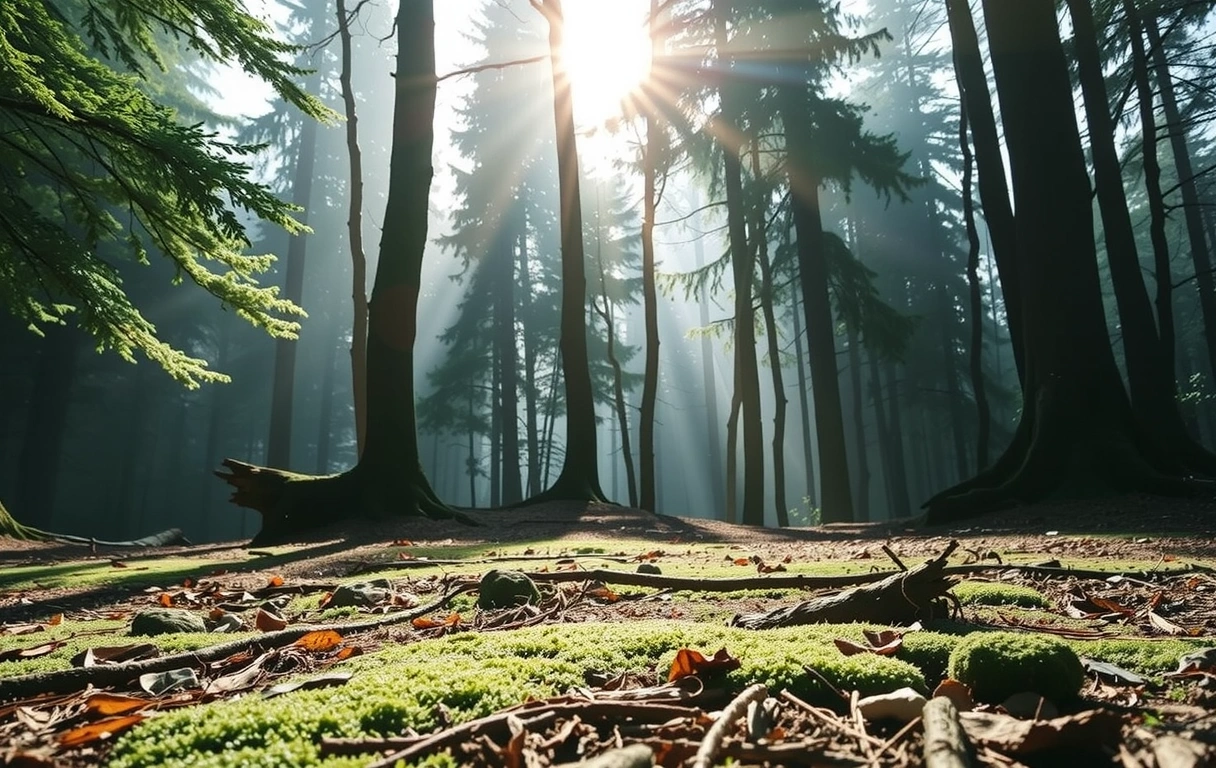Serene mossy forest floor